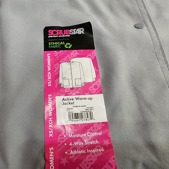 Scrubstar Womens Warm Up Premium Scrub Top Jacket Snap Front Stretch Ash Grey - Picture 3 of 7